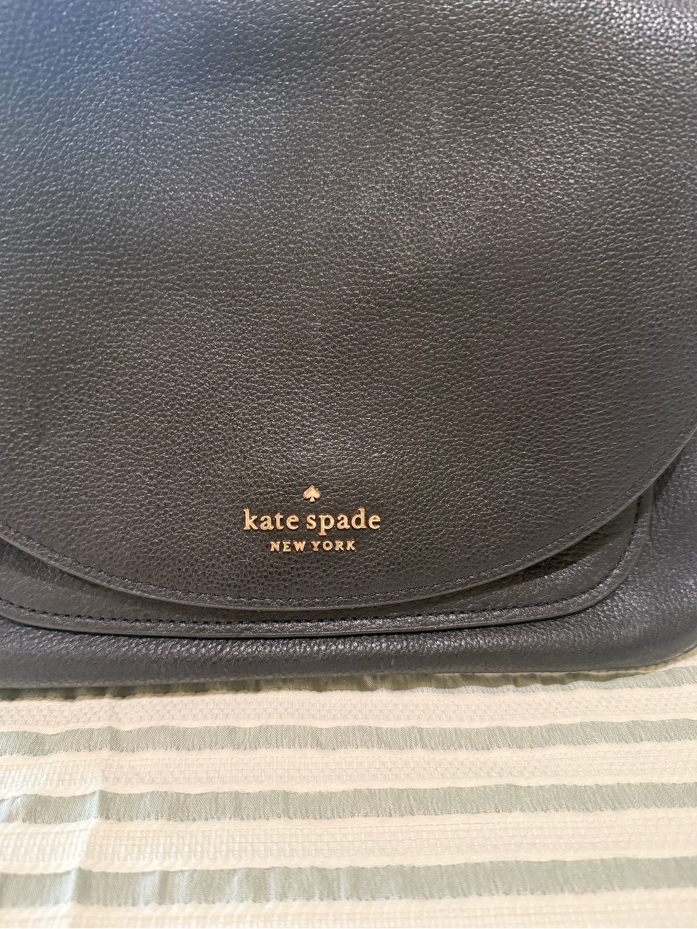 kate spade black leather crossbody with gold logo